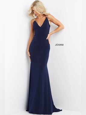 Jovani Navy Blue Low Back Gown